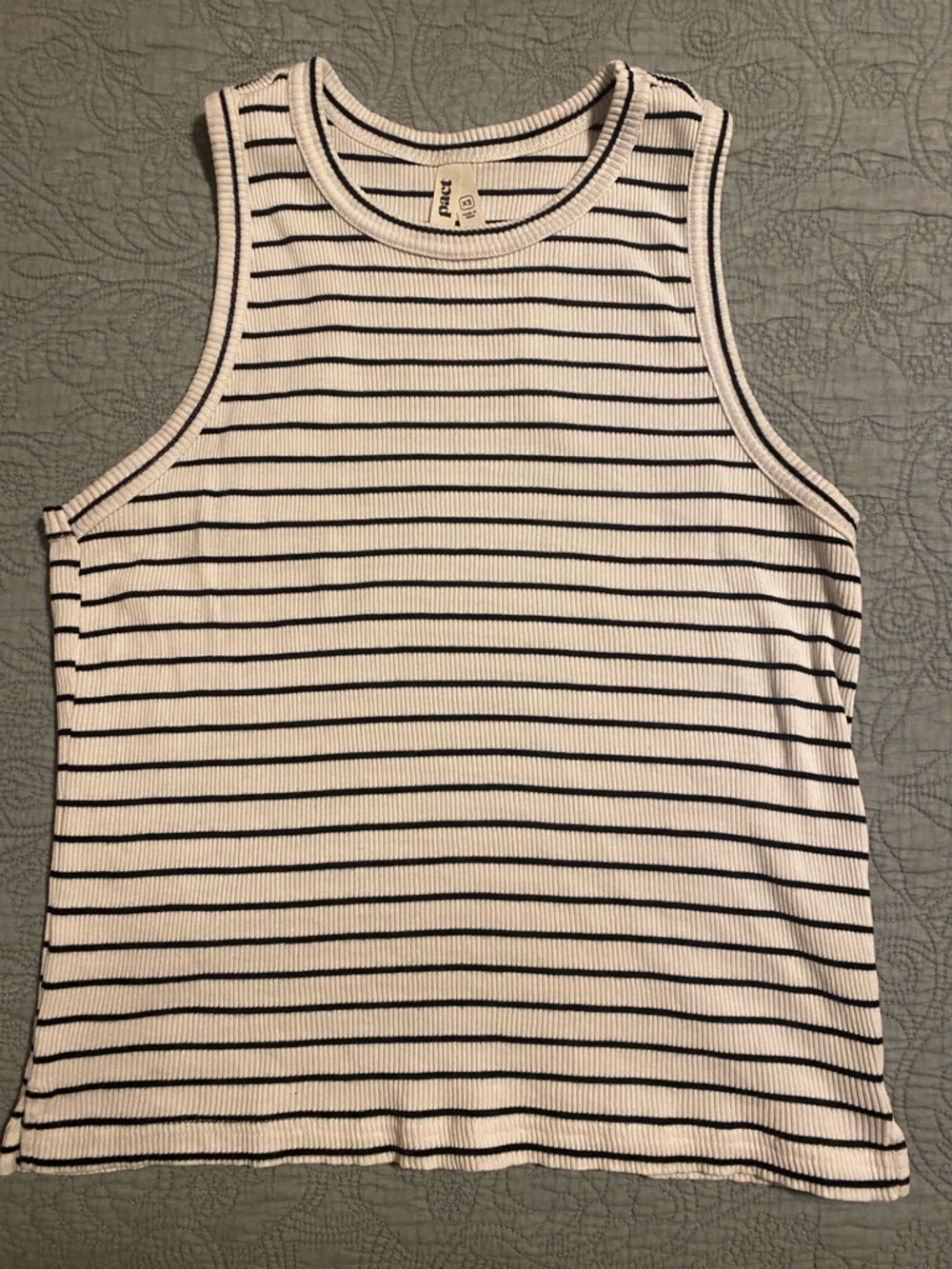 Pact Organic Cotton Black & White Striped Ribbed Tank